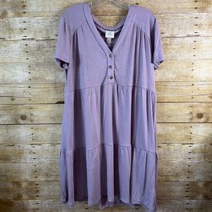 Knox Rose Plus Lilac Purple Flutter Sleeve Henley Dress A-Line Knit NWT XL